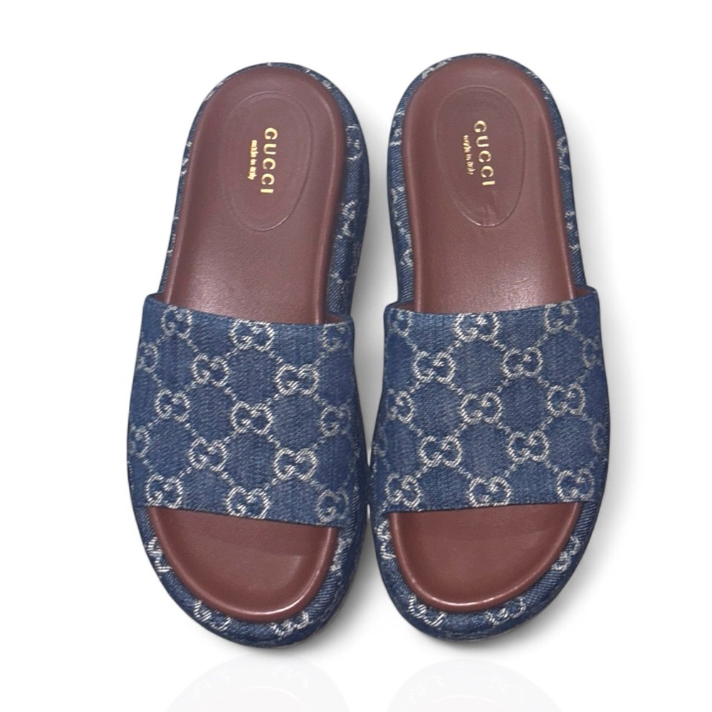 ❌SOLD❌ GUCCI Denim GG Monogram Platform Sandals (Pre-owned & Authentic) - Picture 4 of 9
